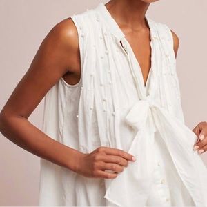 Anthropologie Feather Bone Pearl tie-neck blouse